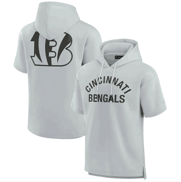 Men's Cincinnati Bengals Gray Super Soft Fleece Short Sleeve Hoodie